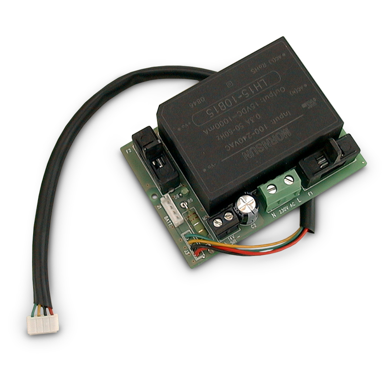 ELMO MDPOWER Modulo alimentatore supervisionato per alimentare una centrale VILLEGGIO a 230 Vac. Connettore per collegare un pacco batterie Pack1 o Pack2. Uscita ricarica per sirena autoalimentata esterna