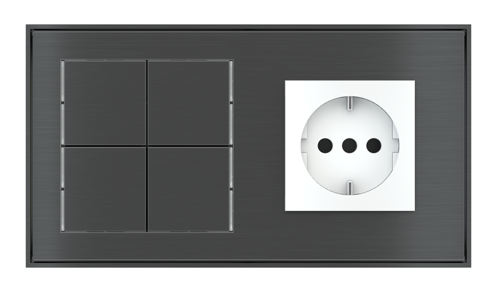 EKINEX Pulsante Basic (NO LED) con componente di serie civile per placca a 2 posti (modulo 60x45 mm)