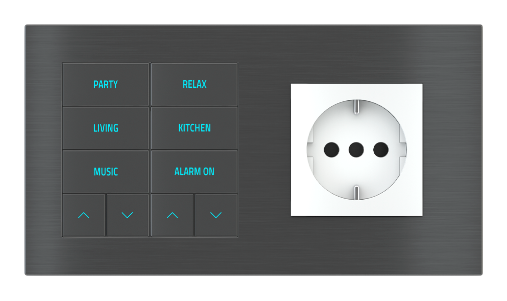 EKINEX Pulsante 10 tasti con testi/simboli retroilluminati, sensore di prossimità con componente di serie civile per placca a 2 posti (modulo 60x45 mm)