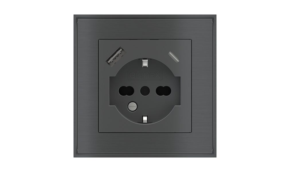 EKINEX Presa elettrica quadrata (modulo 55x55 mm) - IT USB