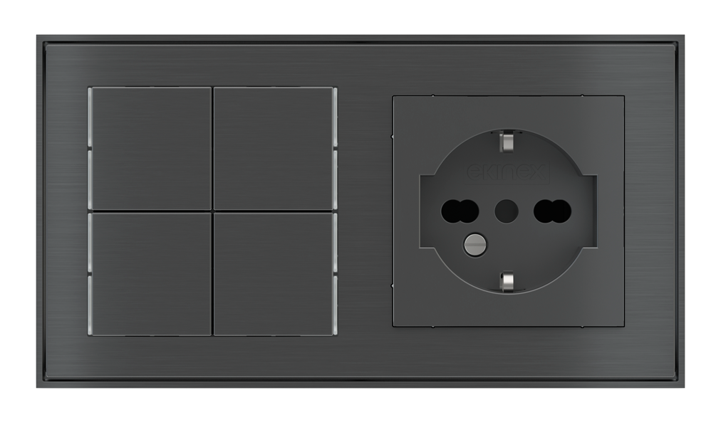 EKINEX Pulsante Basic (NO LED) e presa elettrica per placca a 2 posti (modulo 60x55 mm) - IT