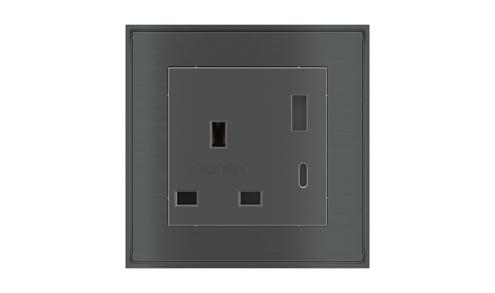 EKINEX Presa elettrica quadrata (modulo 55x55 mm) - UK USB