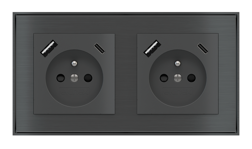 EKINEX Presa elettrica per placca a 2 posti (moduli 55x55 mm) - FR USB