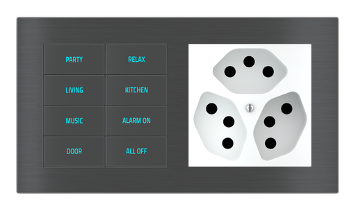 [251EK-E2E-TP-8 | SC60] EKINEX Pulsante 8 tasti con testi/simboli retroilluminati, sensore di prossimità con componente di serie civile per placca a 2 posti (modulo 60x60 mm)