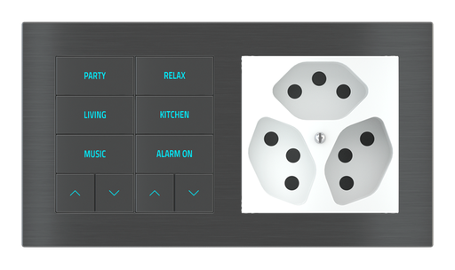 [294EK-E2E-TP-10 | SC60] EKINEX Pulsante 10 tasti con testi/simboli retroilluminati, sensore di prossimità con componente di serie civile per placca a 2 posti (modulo 60x60 mm)