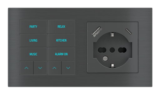 [359EK-E2E-TP-10 | EK-PWS-IT-USB] EKINEX Pulsante 10 tasti con testi/simboli retroilluminati, sensore di prossimità e presa elettrica per placca a 2 posti (modulo 60x55 mm) - IT USB