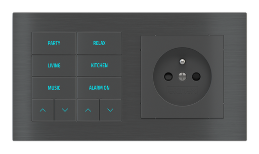 [522EK-E2E-TP-10 | EK-PWS-FR] EKINEX Pulsante 10 tasti con testi/simboli retroilluminati, sensore di prossimità e presa elettrica per placca a 2 posti (modulo 60x55 mm) - FR