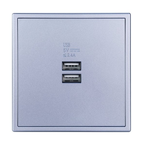 [THOM002682] HDL MP2-W-USB/TILE.48-SG Placca doppia presa USB serie Tile space-gray
